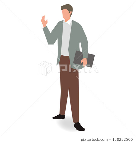 插圖描繪了一位男性商務人士手持平板電腦,正在講解某事。 插圖描繪了一位男性商務人士手持平板電腦,正在講解某事。 138232500