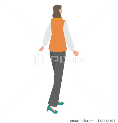 Illustration of a woman walking, from behind. 138232501