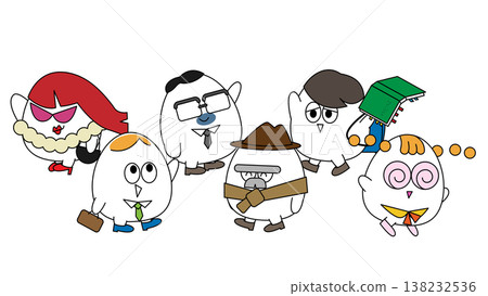A collection of illustrations featuring unique characters; pop art style materials representing businesses and teams. 138232536