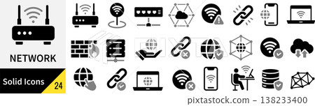 A set of silhouette icons related to vector networks. 138233400