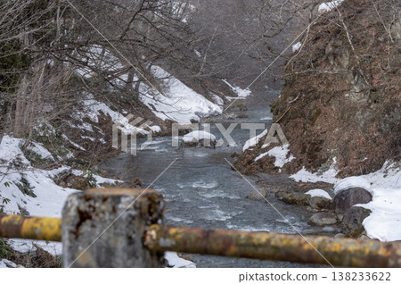Late winter scenery of the Nishine River in Minamiaizu Town Late winter scenery of the Nishine River in Minamiaizu Town 138233622