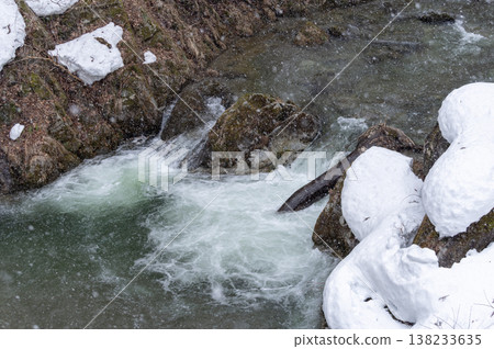 Late winter scenery of the Nishine River in Minamiaizu Town Late winter scenery of the Nishine River in Minamiaizu Town 138233635