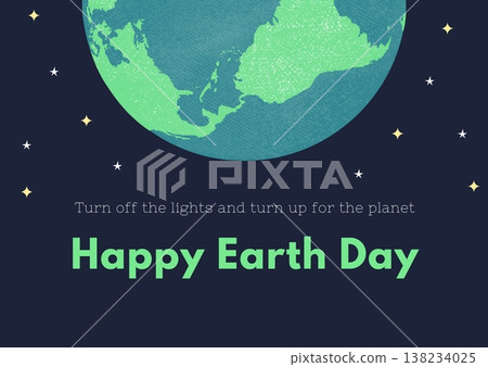 Happy Earth Day card with half planet and dark night sky background 138234025
