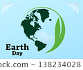 Earth Day card with green planet and leaf shape illustration Earth Day card with green planet and leaf shape illustration 138234028