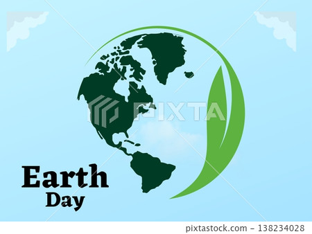 Earth Day card with green planet and leaf shape illustration 138234028
