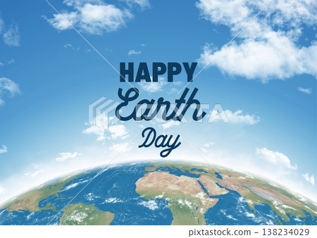 Happy Earth Day banner with planet earth and realistic blue sky clouds Happy Earth Day banner with planet earth and realistic blue sky clouds 138234029