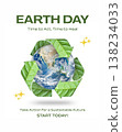Earth Day recycle symbol with planet earth and green leaf icons Earth Day recycle symbol with planet earth and green leaf icons 138234033