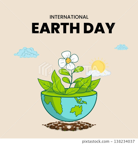 International Earth Day post with green plant inside a bowl globe 138234037