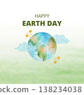 Watercolor Happy Earth Day card with planet and soft blue clouds Watercolor Happy Earth Day card with planet and soft blue clouds 138234038
