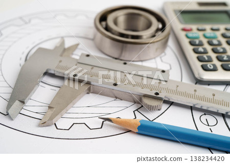 Engineering and precision tools with metal ball bering, mechanical industrial. Engineering and precision tools with metal ball bering, mechanical industrial. 138234420