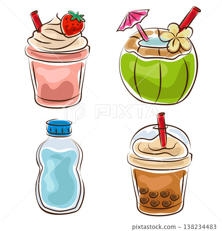 beverage drink collection in doodle marker style 138234483