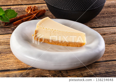 Classic delicous cheesecake slice served mint 138234648