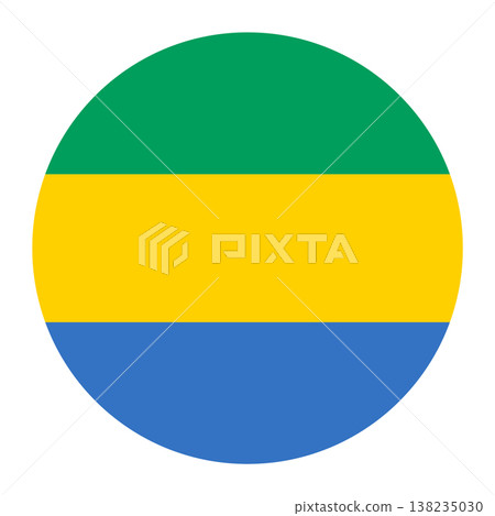 Circular vector illustration of the Gabon flag, isolated on white background. 138235030