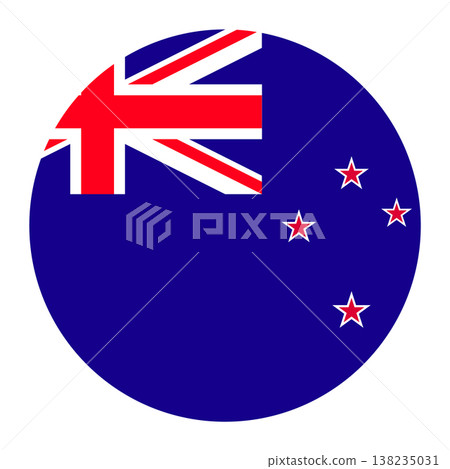 Circular vector illustration of the New Zealand flag, isolated on white background. 138235031