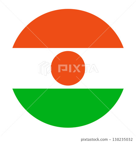 Circular vector illustration of the Niger flag, isolated on white background. 138235032
