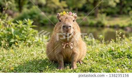 A capybara standing in a grassland A capybara standing in a grassland 138235156