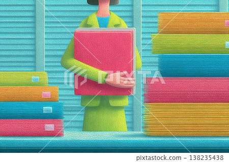 Woman professional holding important binders, managing extensive paperwork in an office, processing official documents and administrative tasks, working in bureaucracy 138235438