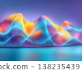 Sleek satin fabric cascading dynamically, generating luminous cyberspace waves with vibrant gradient colors creating surreal digital aesthetic 138235439