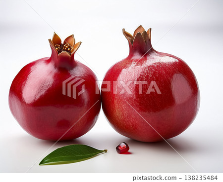 石榴食材排列在白色背景 | 水果圖片 138235484