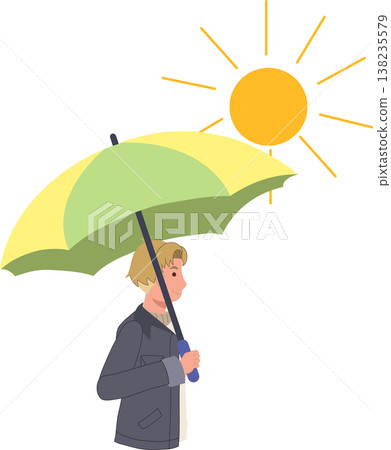 sun protection concept man holding umbrella under bright sunlight 138235579
