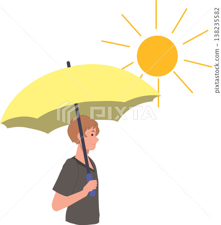 man using umbrella for sun protection in summer heat 138235582