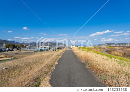 View of Kyoto from the Yodo River embankment in Takatsuki City, Osaka Prefecture. View of Kyoto from the Yodo River embankment in Takatsuki City, Osaka Prefecture. 138235588