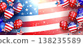 US Independence Day. Abstract design with an American flag silhouette and balloons 138235589