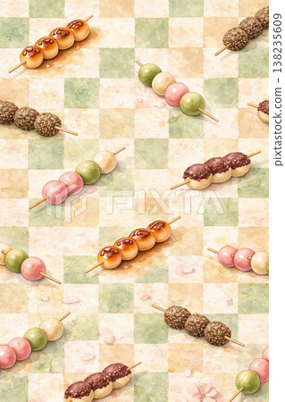 團子系列：日式背景圖案，以方格圖案和團子（米團）為特色。 138235609