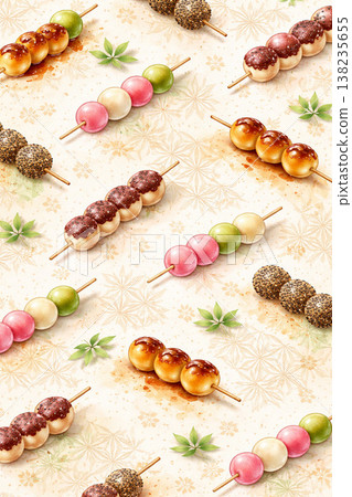 團子系列：米白色背景上的麻葉和團子圖案 138235655