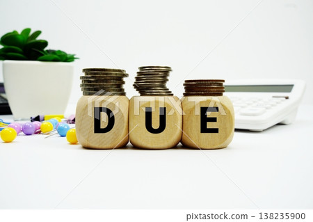 Stack of coins with wood blocks with "DUE" Financial concept 138235900