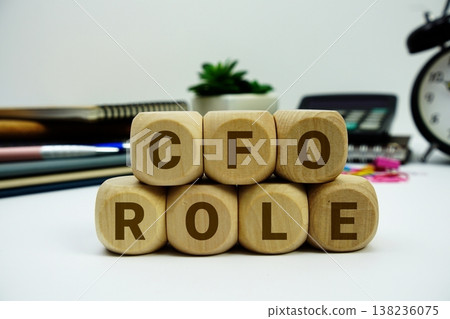 CFO Role alphabet letters with calculator and alarm clock on white background CFO Role alphabet letters with calculator and alarm clock on white background 138236075