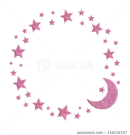 [Pastel Pop Star and Moon Circle Frame] Hand Embroidery Illustration Material 138236197
