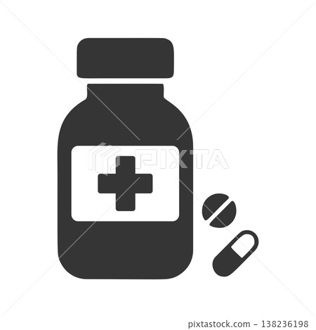 A simple silhouette icon of a medicine bottle. A simple silhouette icon of a medicine bottle. 138236198