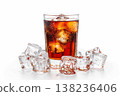 Chilled cola glass with ice cubes on white background.. 138236406
