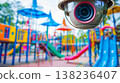 CCTV Closed circuit camera,monitoring at blured kindergarten school playground. 138236407