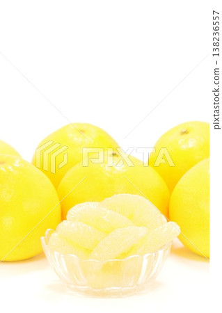 Tosa Buntan (a type of citrus fruit), large citrus fruit, dessert, peeled, bright background. 138236557