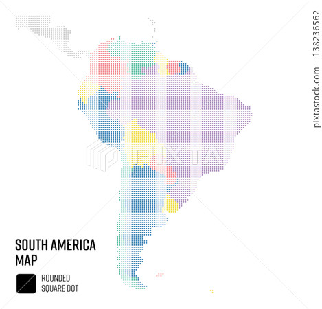 世界地圖（粗點圖案），南美洲地區，依國家分組。 138236562