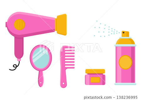 Hairdresser tools set with hair dryer spray mirror comb salon accessories 138236995