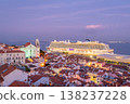 Alfama Oldest Neighborhood and Cruise Ship at Evening Twilight. Lisbon, Portugal 138237228