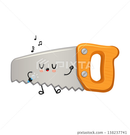 Hand saw character singing with microphone and musical notes Hand saw character singing with microphone and musical notes 138237741