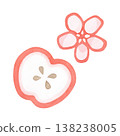 Half an apple with and apple flower. Watercolor illustration isolated on a white background for postcards, fabric printing, menus, posters and packaging 138238005