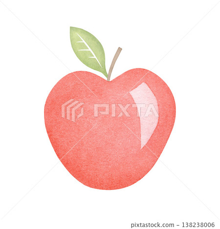 One red apple with a green leaf. Watercolor isolated illustration on a white background for the design of postcards, packaging, prints on fabric, menus, posters One red apple with a green leaf. Watercolor isolated illustration on a white background for the design of postcards, packaging, prints on fabric, menus, posters 138238006