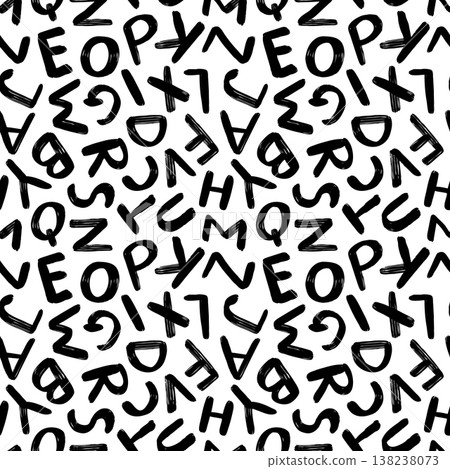 Hand painted letters vector seamless pattern in black and white, Hand written alphabet background Hand painted letters vector seamless pattern in black and white, Hand written alphabet background 138238073