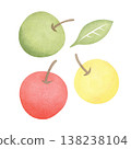 A set of apples and leaf. Watercolor illustration isolated on a white background. Bright fruits for food and agriculture-themed designs, posters, and summer events 138238104