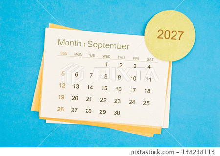 September 2027 calendar page on blue background. 138238113
