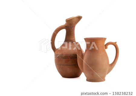 Vintage clay vessels isolated on white Vintage clay vessels isolated on white 138238232