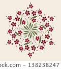 Flower wreath on beige background. Delicate spring bouquet of flowers. Red green summer mandala 138238247