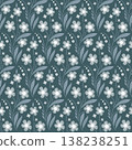 Wild flowers seamless pattern in ethnic style. Blue magic misty floral ornament. Traditional design for wallpaper, home textile, clothes, polygraphy. 138238251