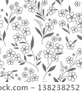 Wild flowers in folk style seamless pattern. Floral background. Graphic design of summer flowers. Monochrome black and white design. 138238252