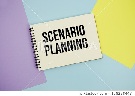 Scenario Planning text written on notepad flat lay on multicolor pastel background 138238448
